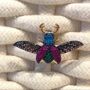 Rhinestone flying beetle brooch
